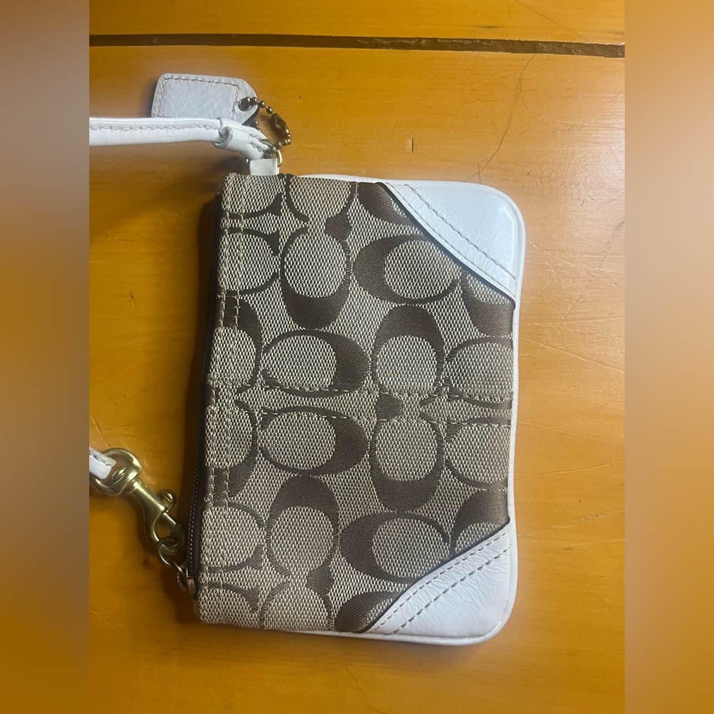 Coach Brown and White Signature Wristlet - Picture 8 of 13